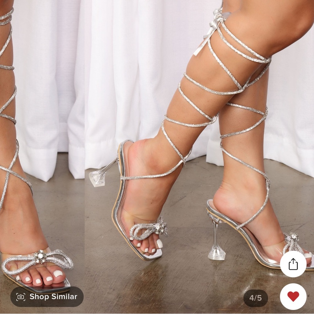 Embelished silver heels wrap around